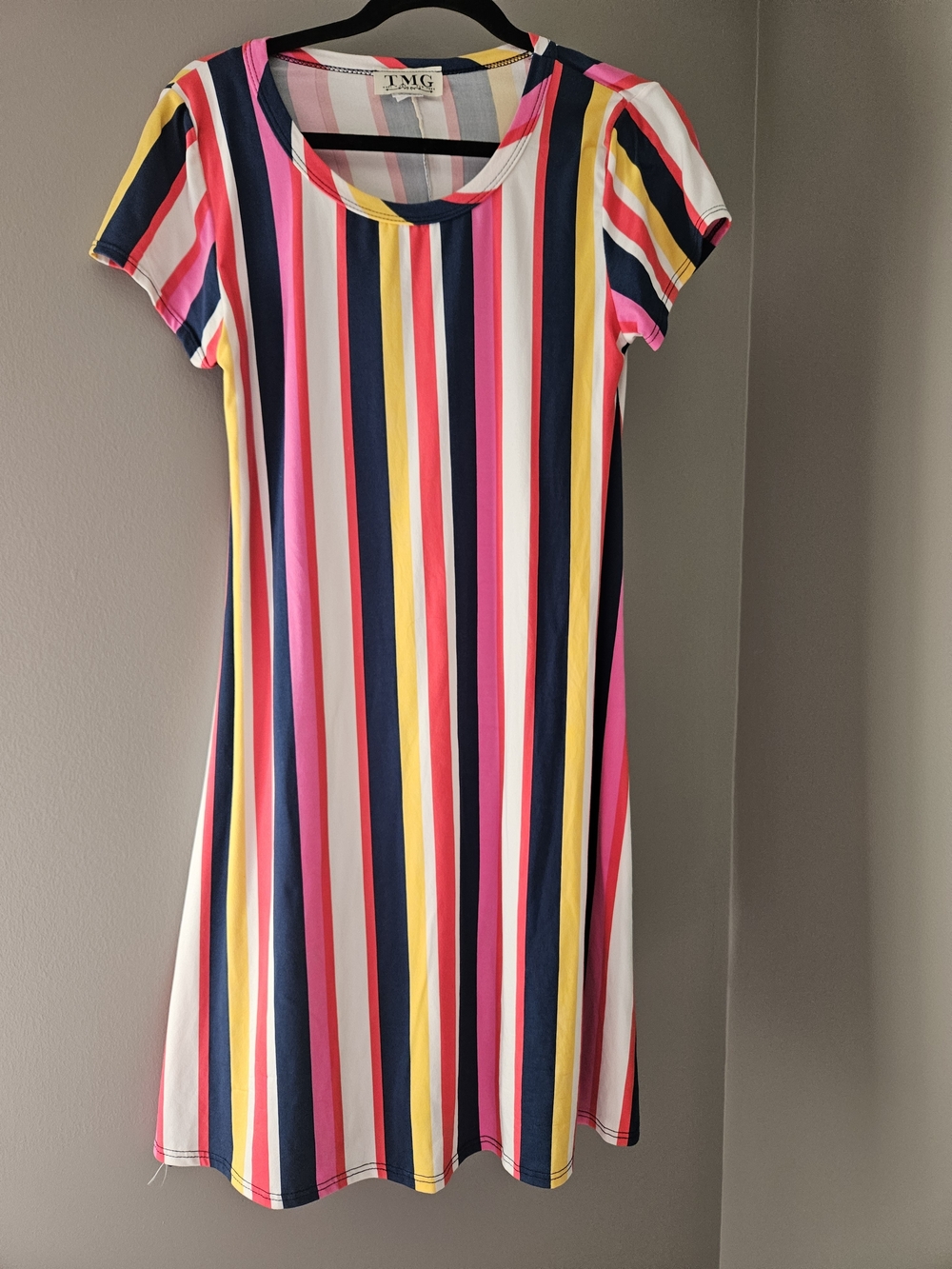 TMG Multicolor Vertical Stripe Knit Dress - Pink, Navy, Yellow, White